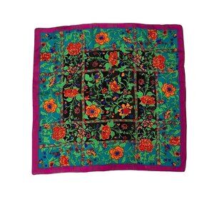 Vintage Berkshire Floral Polyester Scarf  29"x30" Made In Italy READ